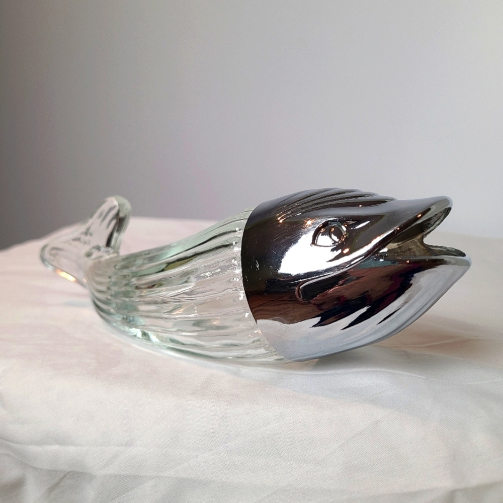 Vintage Glass Fish 'Nuss Wall' Whale Nut Dispenser Server West Germany 9” MCM